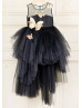 Black Asymmetrical Tulle Gold Butterflies Flower Girl Dress